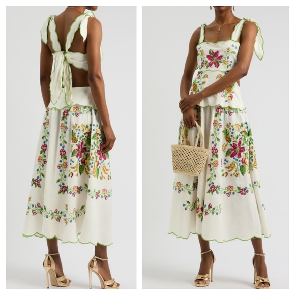FARM Rio | Dresses | Farm Rio Maxi Dress Xl Tropical Romance Needlepoint Cutout  Linen White Floral | Poshmark